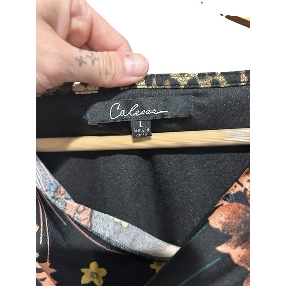 Caleesa Top Mixed Print Art to Wear Size Large Womens Blouse 3/4 Sleeves Cowl - Picture 6 of 8